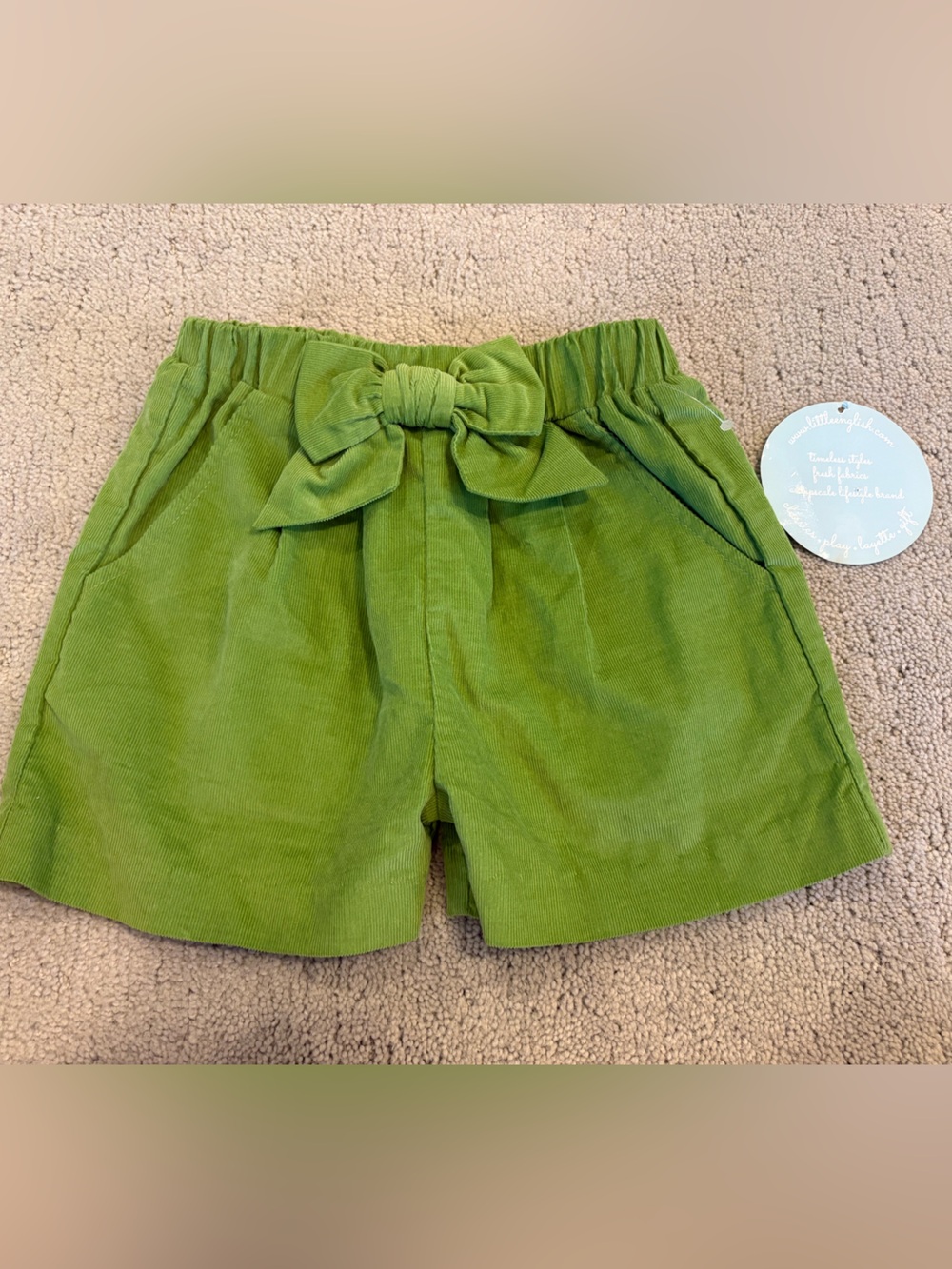 Little English Green High-Waist Bow corduroy Girl’s Shorts size 6 NWOT